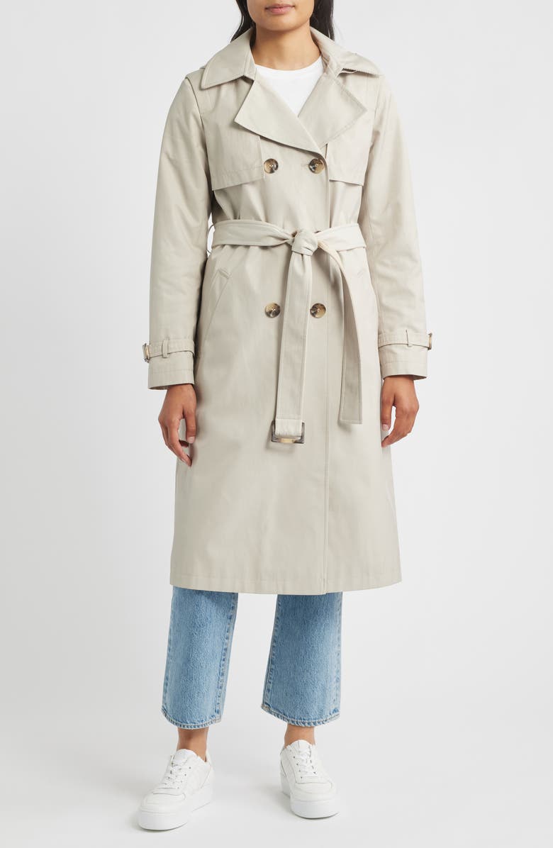 Sam Edelman Double Breasted Belted Trench Coat, Main, color, Khaki