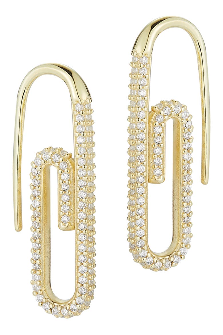 Pavé Paperclip Drop Earrings, Main, color, GOLD