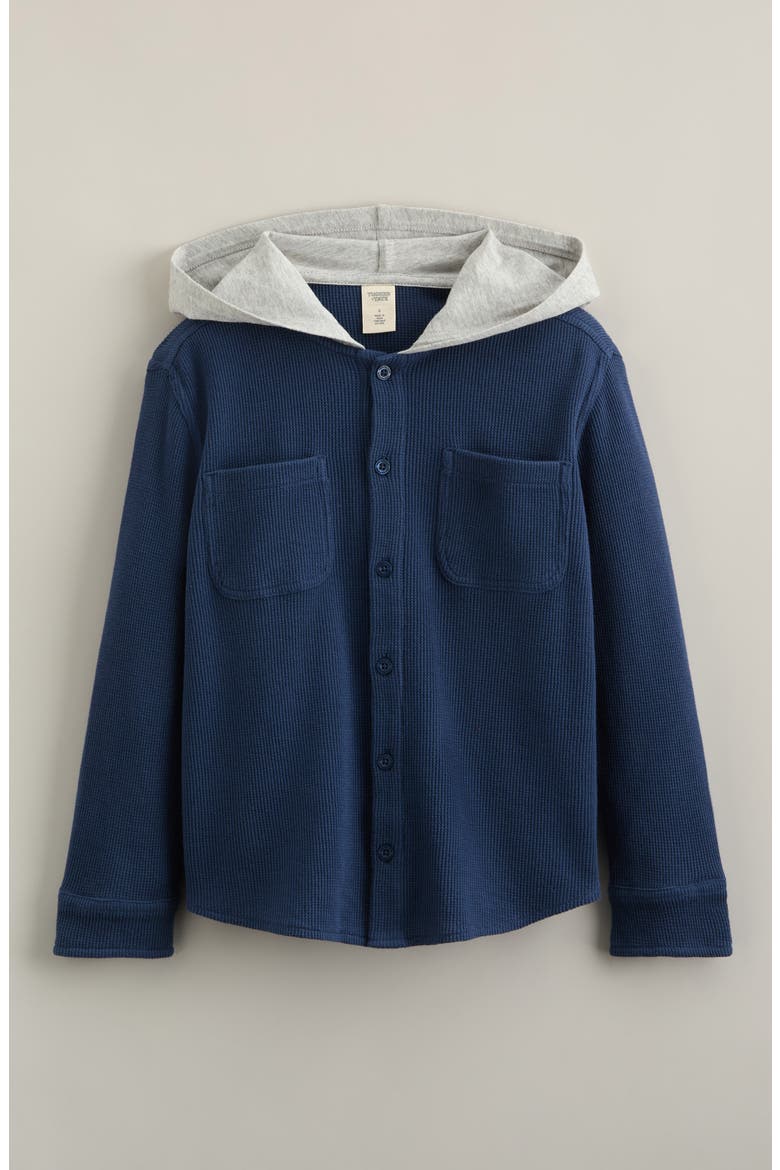 Kids' Hooded Waffle Stitch Button-Up Shirt, Main, color, NAVY DENIM