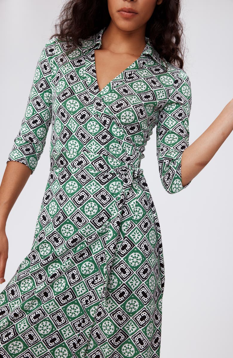 DVF Abigail Geo Print Silk Wrap Midi Dress, Alternate, color, Paper Cut Geo