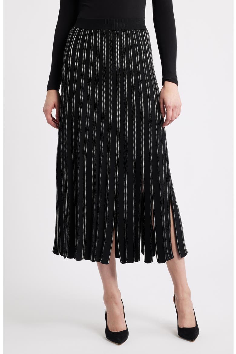 Fatrina Pleated Midi Skirt, Main, color, BLACK
