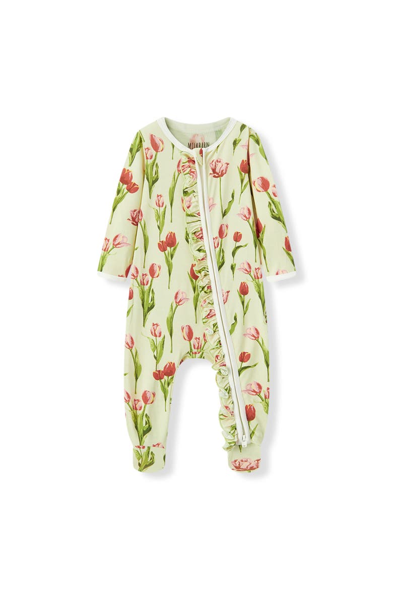 Luxe Stretch Ruffle Footed Romper, Main, color, Tulip