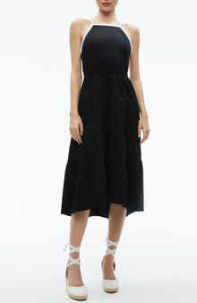 Alice + Olivia Hartley Tie Back Tiered Stretch Cotton Midi Dress