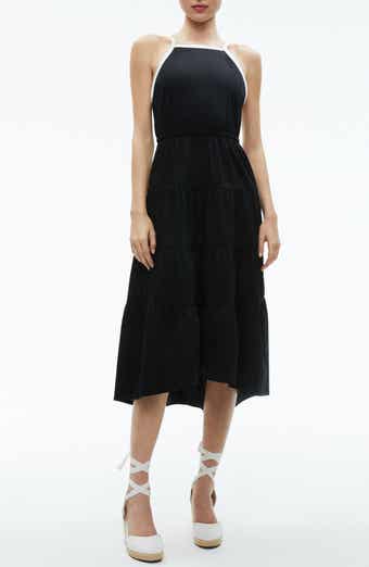 Alice + Olivia Hartley Tie Back Tiered Stretch Cotton Midi Dress