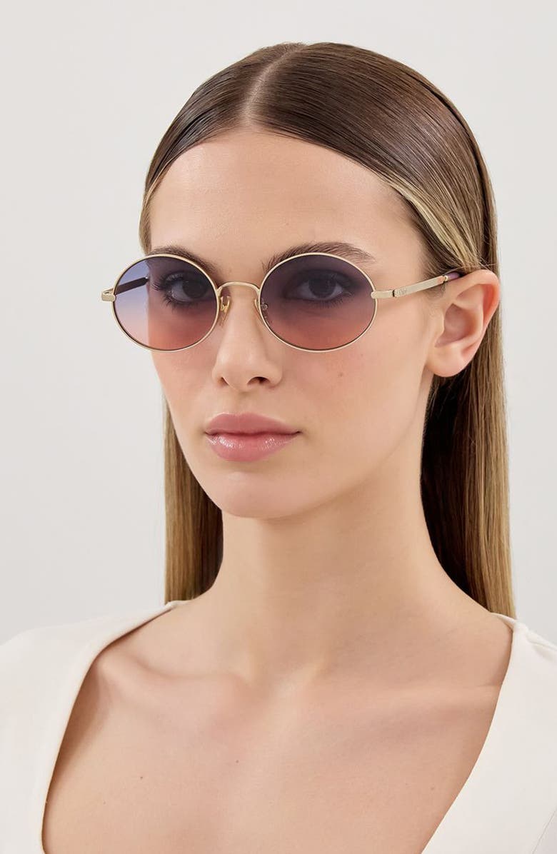 Chloé 55mm Gradient Round Sunglasses, Alternate, color, Gold/ Blue Lens