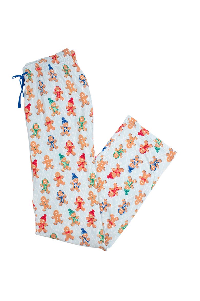 SoftSnooze Unisex Holiday Adult Pajama Pants, Main, color, Blue Gingerbread Buddies