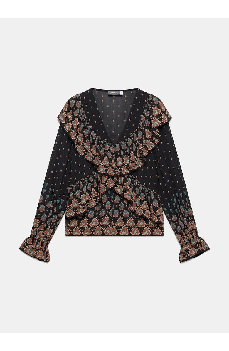 MINT VELVET Retro Print Ruffle Blouse, Alternate, color, Black