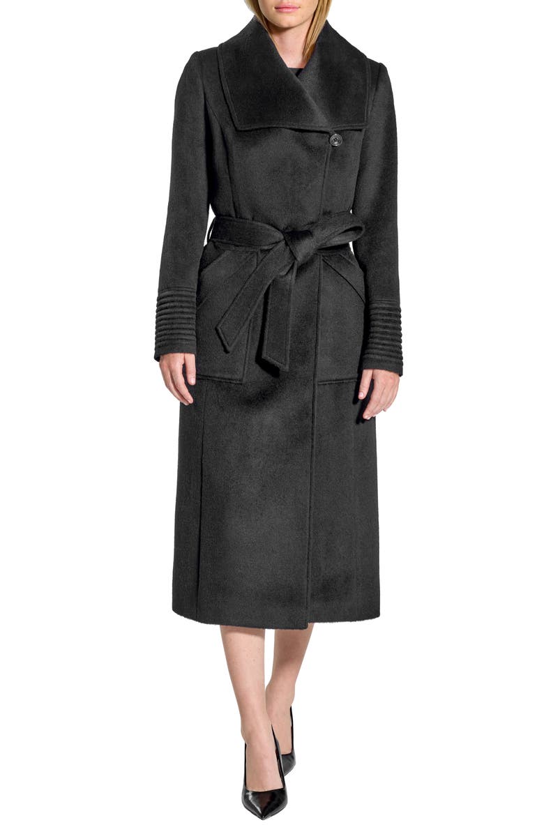 SENTALER Wide Collar Belted Alpaca & Wool Wrap Coat, Main, color, Black