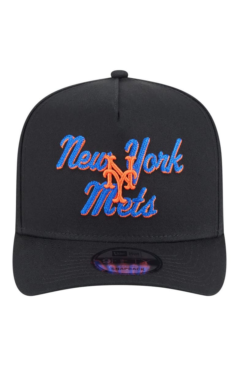 New Era Men's New Era Black New York Mets Chainstitch 9FIFTY A-Frame Snapback Hat, Alternate, color, 