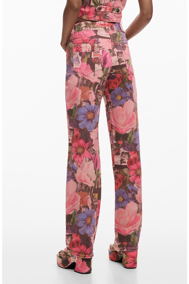 Patchwork Print Straight Leg Jeans, Alternate, color, PINK