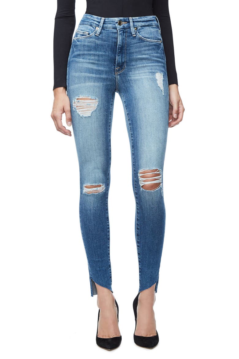 Good Waist Cascade Hem Skinny Jeans, Main, color, BLUE125
