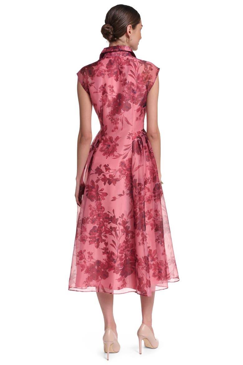 Cap Sleeve Floral Printed Organza Midi Dress, Alternate, color, Pink Floral Multi