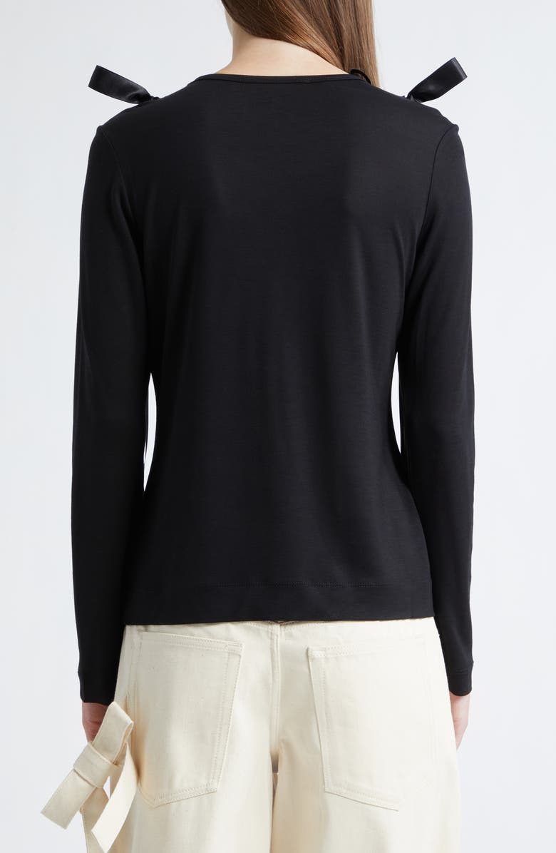 Simone Rocha Bow Ribbon Tail Long Sleeve T-Shirt, Alternate, color, Black