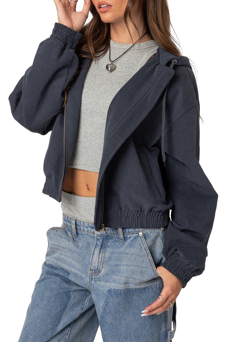 Milly Oversize Zip Crop Hoodie, Alternate, color, NAVY