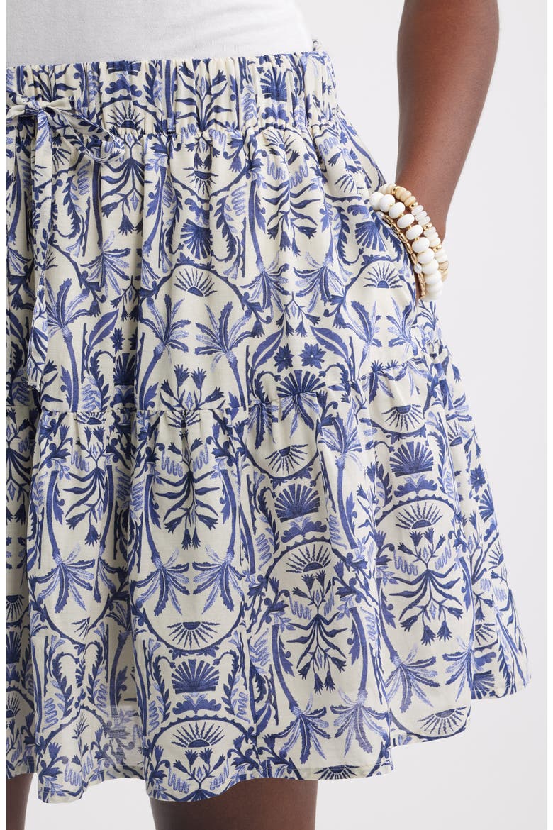 Tie Waist Miniskirt, Alternate, color, IVORY- NAVY PALM FLORAL