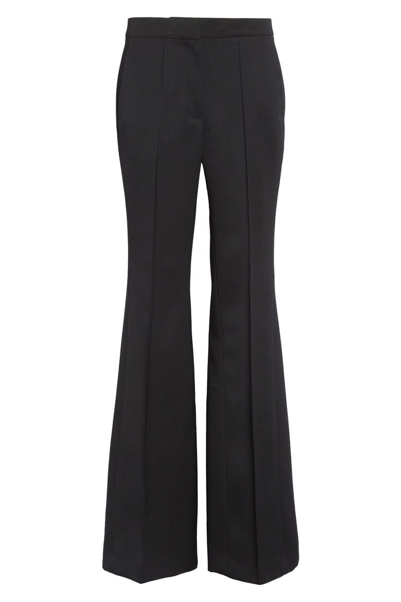 Pintucked Wool Grain de Poudre Flare Trousers, Alternate, color, BLACK