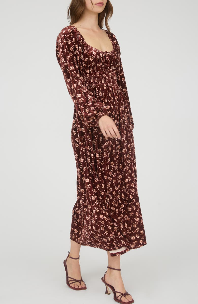 AUGUST SKY Floral Long Sleeve Velvet Maxi Dress, Alternate, color, Burgundy Multi