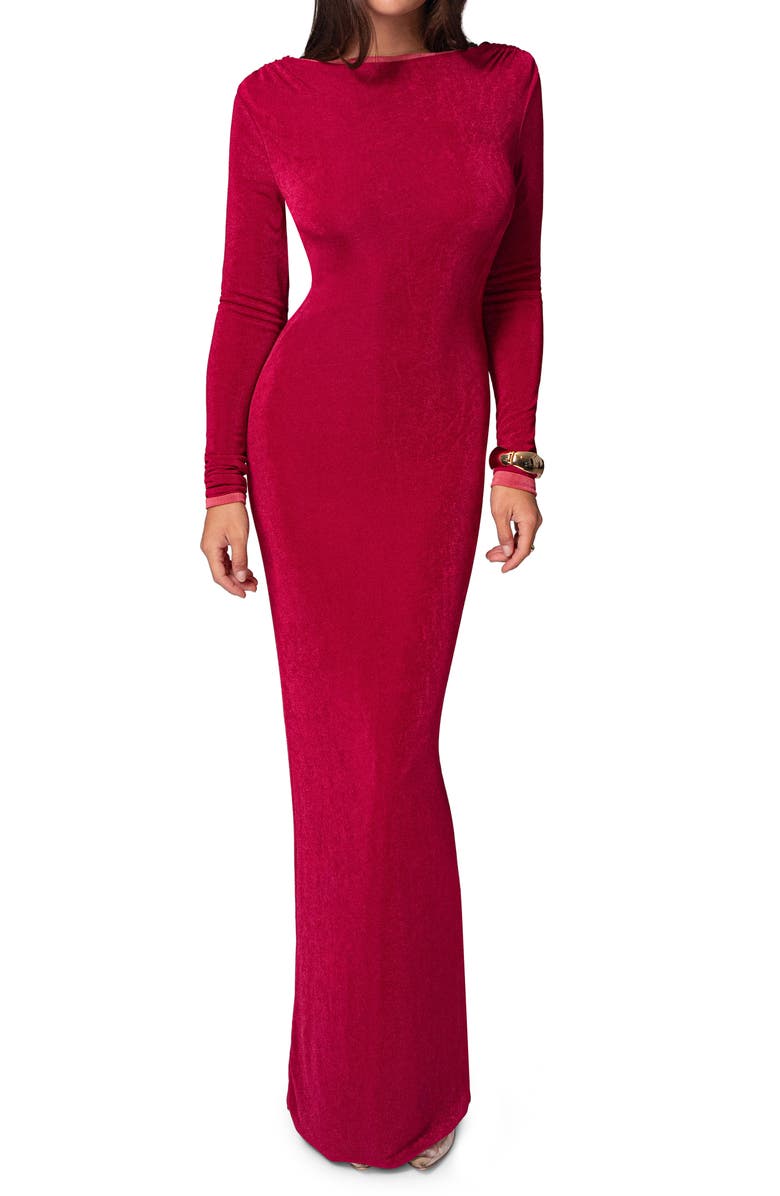 JLUXLABEL Ashton Reversible Long Sleeve Knit Gown, Main, color, Berry