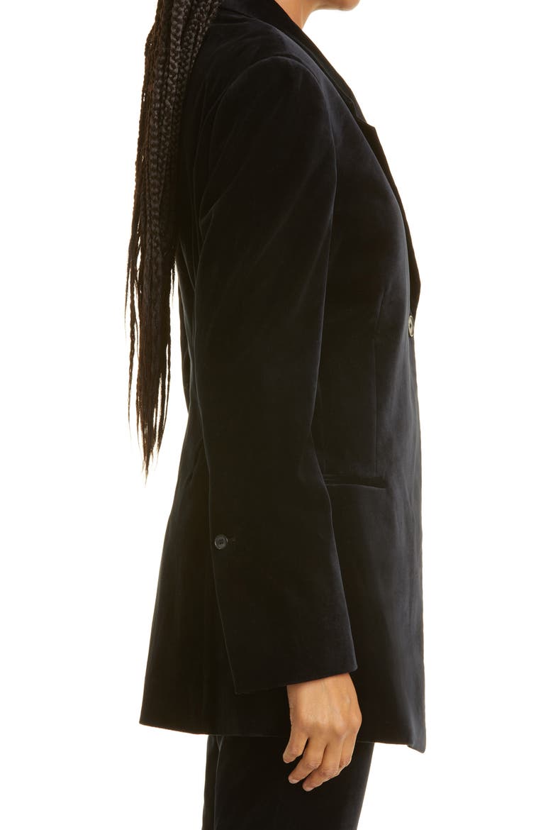 One-Button Stretch Cotton Velveteen Blazer, Alternate, color, NOIR