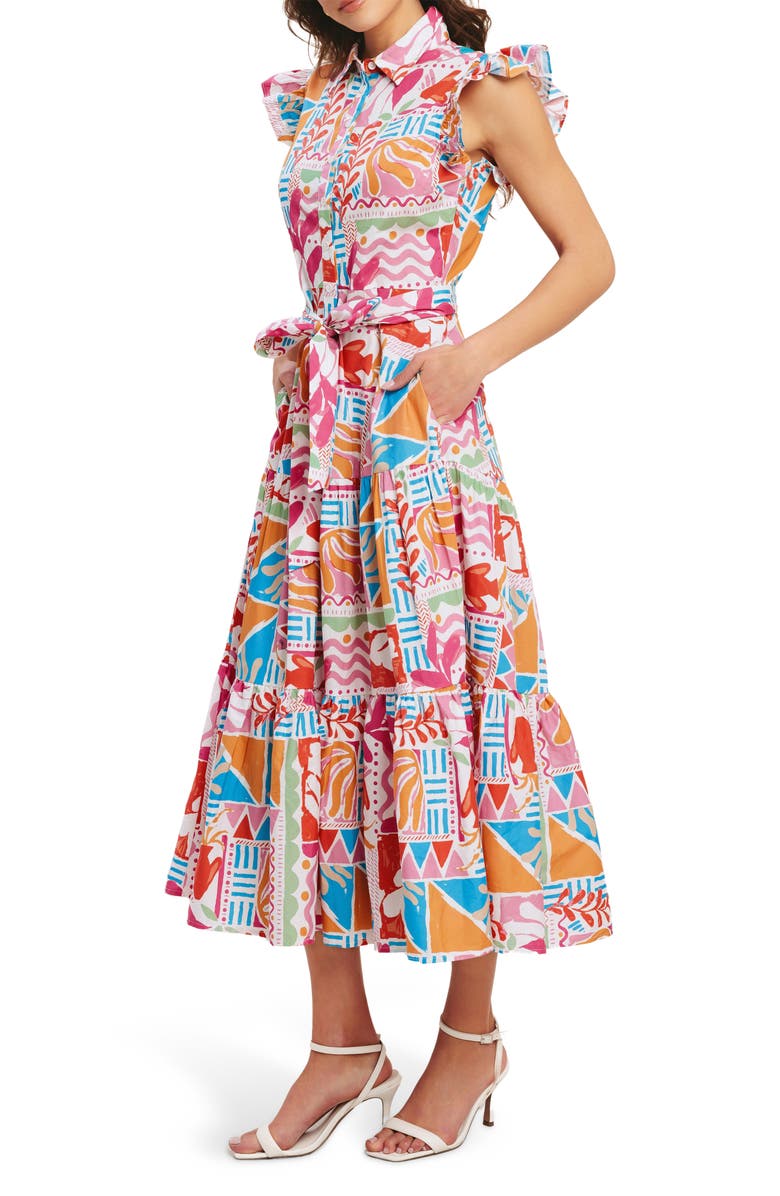 FLYING TOMATO Printed Maxi Shirtdress, Alternate, color, Multi Print