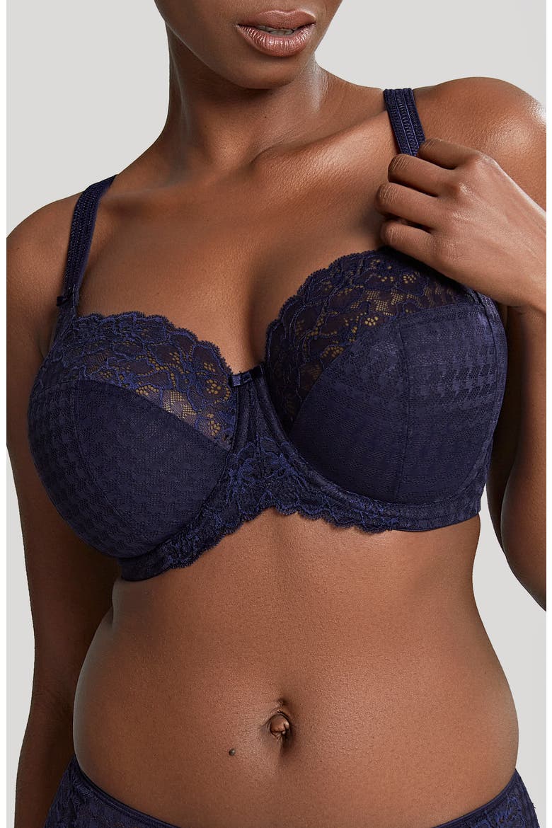 Envy Underwire Stretch Lace Side Support Bra, Main, color, NAVY