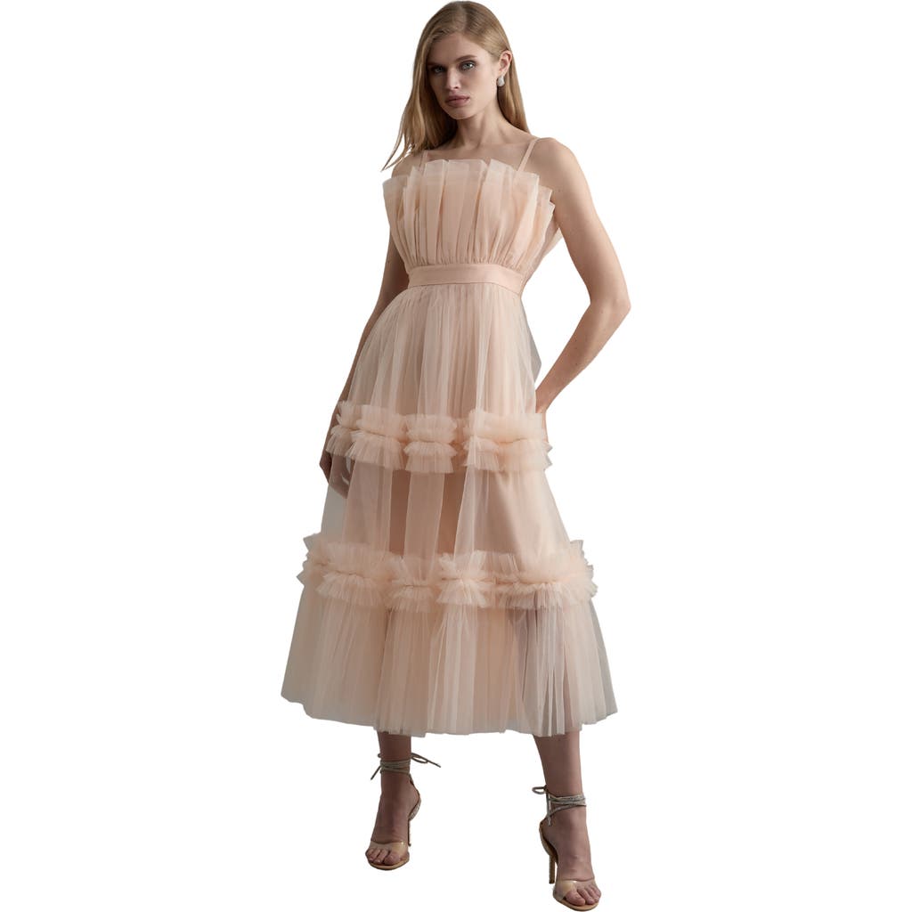 Karen Millen Tulle Bandeau Tiered Midi Dress In Pink