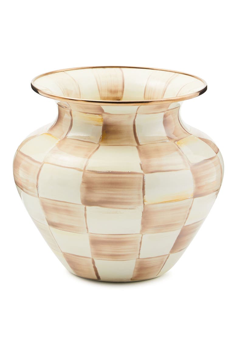 Mocha Check Large Enameled Steel Vase, Main, color, MOCHA