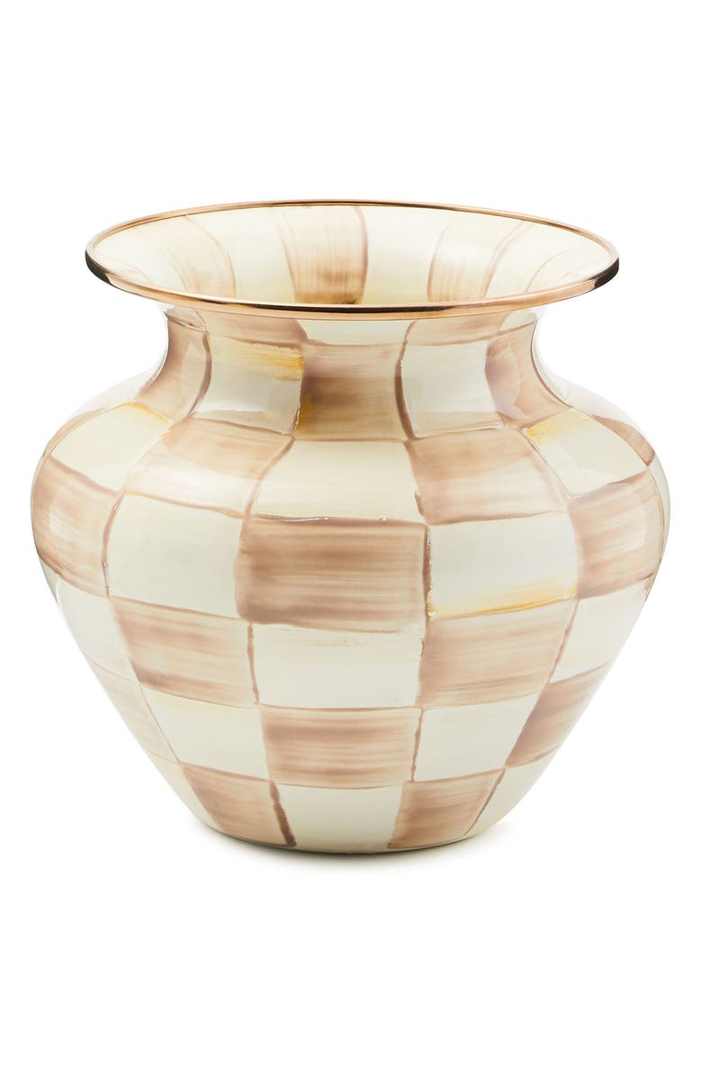 MACKENZIE CHILDS Mocha Check Large Enameled Steel Vase, Main, color, Mocha