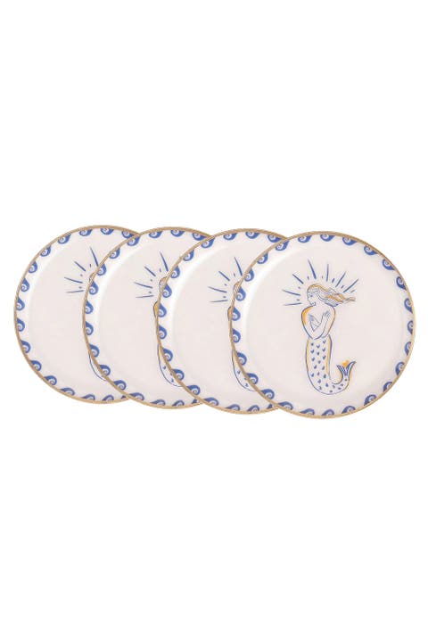 Agra Mermaid Patterned Round Metal Decorative Tray Set Of 4