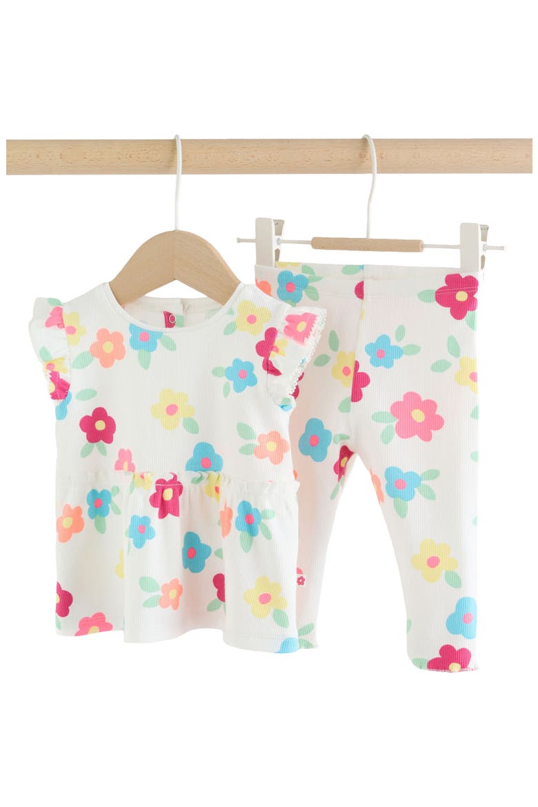 Floral Print Sleeveless Top & Leggings, Main, color, WHITE