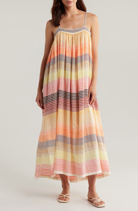 Eda Mixed Stripe Cotton Blend Cover-Up Sundress