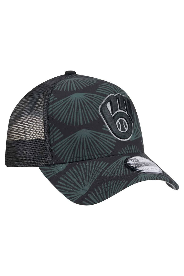 Men's New Era  Black Milwaukee Brewers 9FORTY A-Frame Trucker Adjustable Hat, Alternate, color, Black