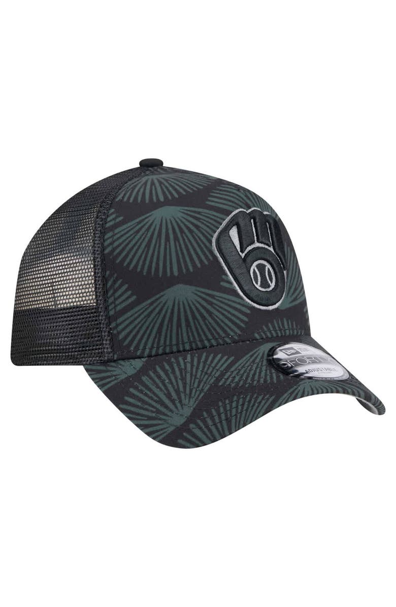 New Era Men's New Era  Black Milwaukee Brewers 9FORTY A-Frame Trucker Adjustable Hat, Alternate, color, Black