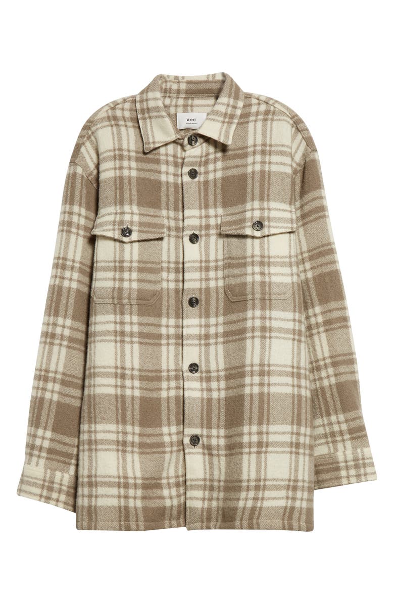 AMI PARIS Maxi Oversize Plaid Virgin Wool Overshirt, Alternate, color, 