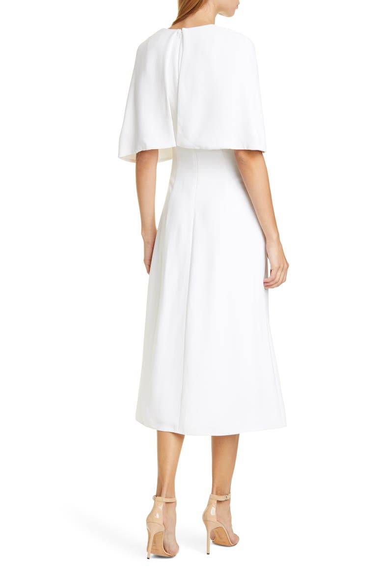 Cape Sleeve Pleat Panel Midi Dress, Alternate, color, WHITE