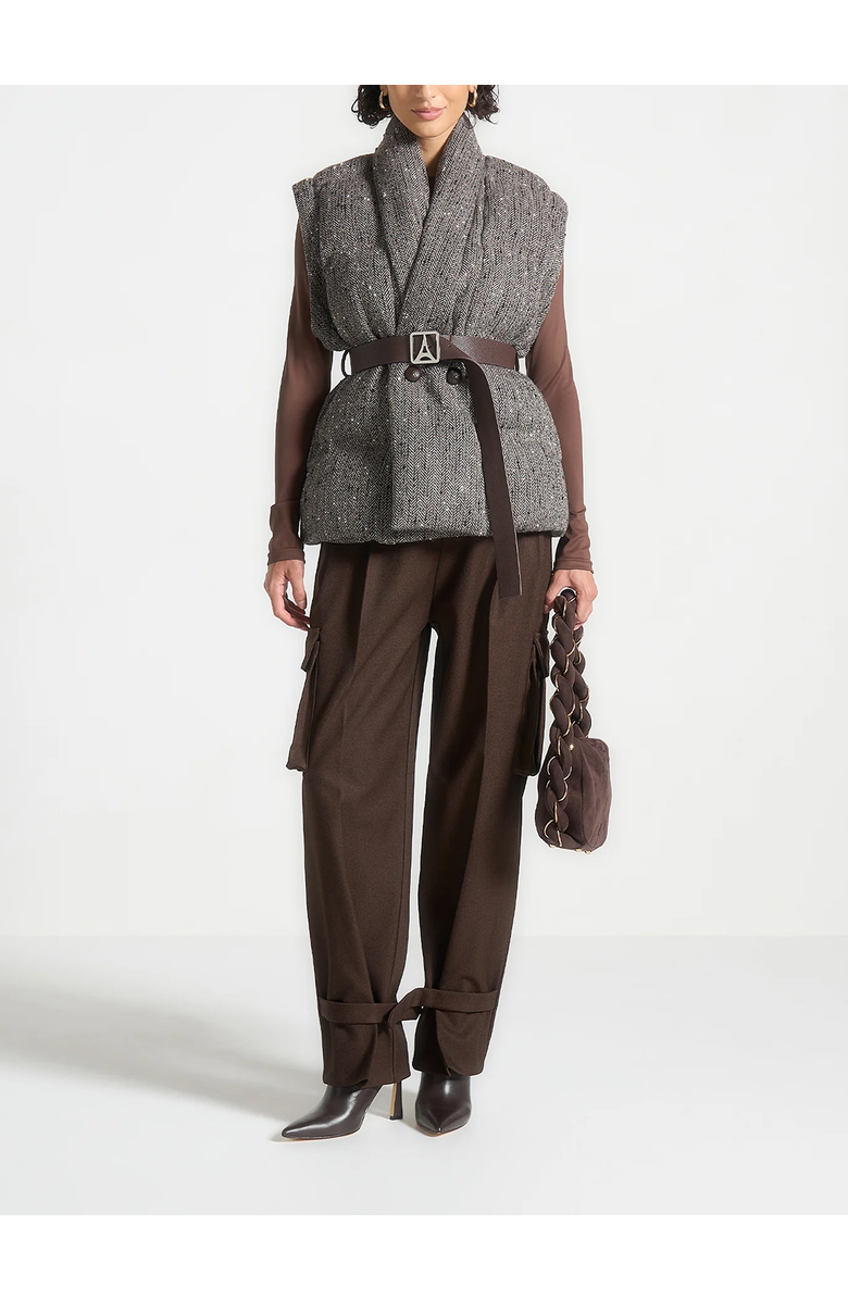 Manière De Voir Inez Herringbone Wool Wrap Belted Puffer Jacket, Alternate, color, Brown