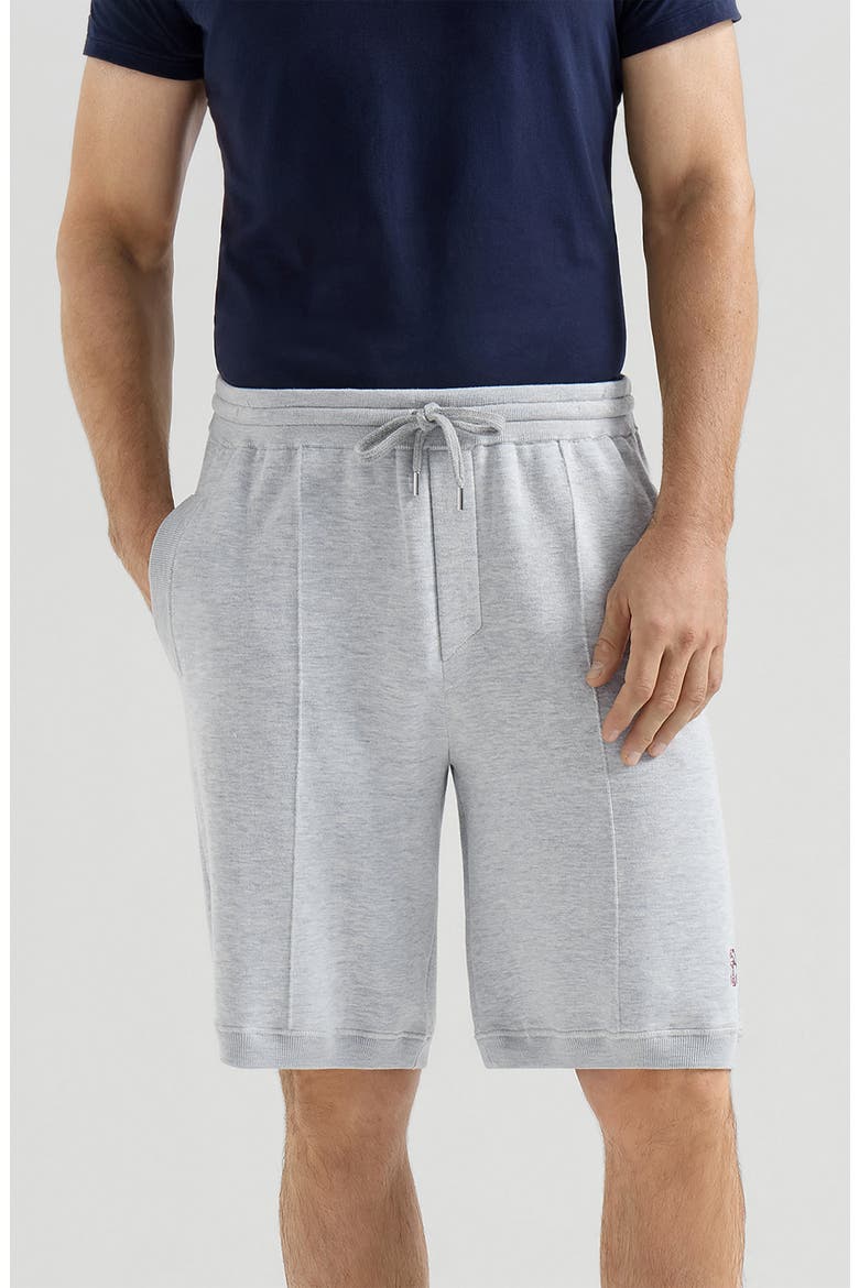 Cotton and silk French terry double knit Bermuda shorts with logo, Main, color, Pebble