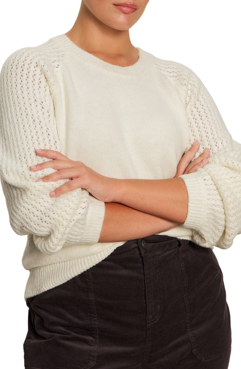 Sanctuary Cozy Moment Pointelle Sleeve Sweater, Alternate, color, Chalk White