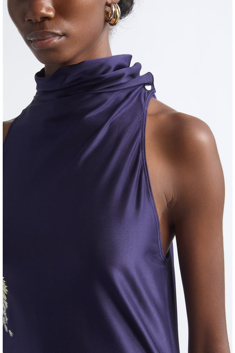 Embroidered Mock Neck Sleeveless Satin Gown, Alternate, color, SAILOR BLUE
