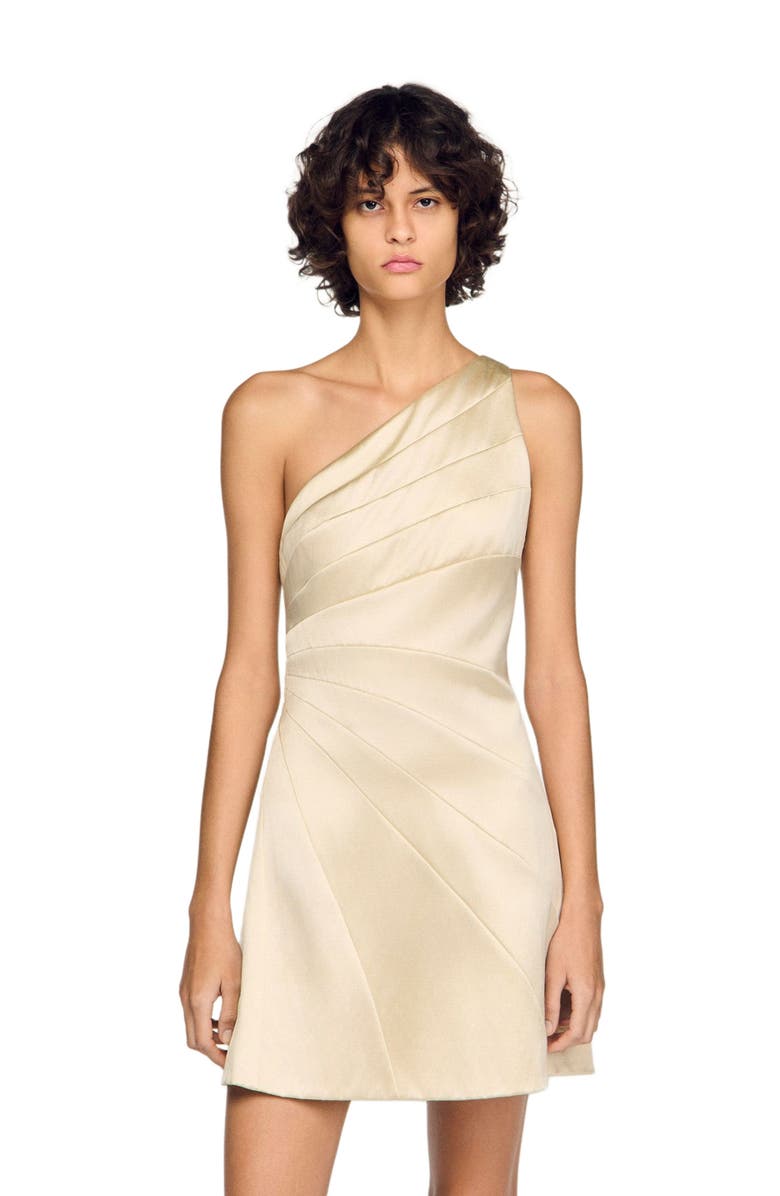 SANDRO Short cutaway satin-effect dress, Main, color, Latte