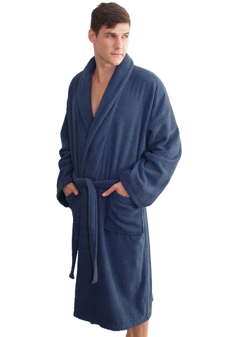 Unisex Herringbone Weave Bathrobe, Alternate, color, MIDNIGHT BLUE