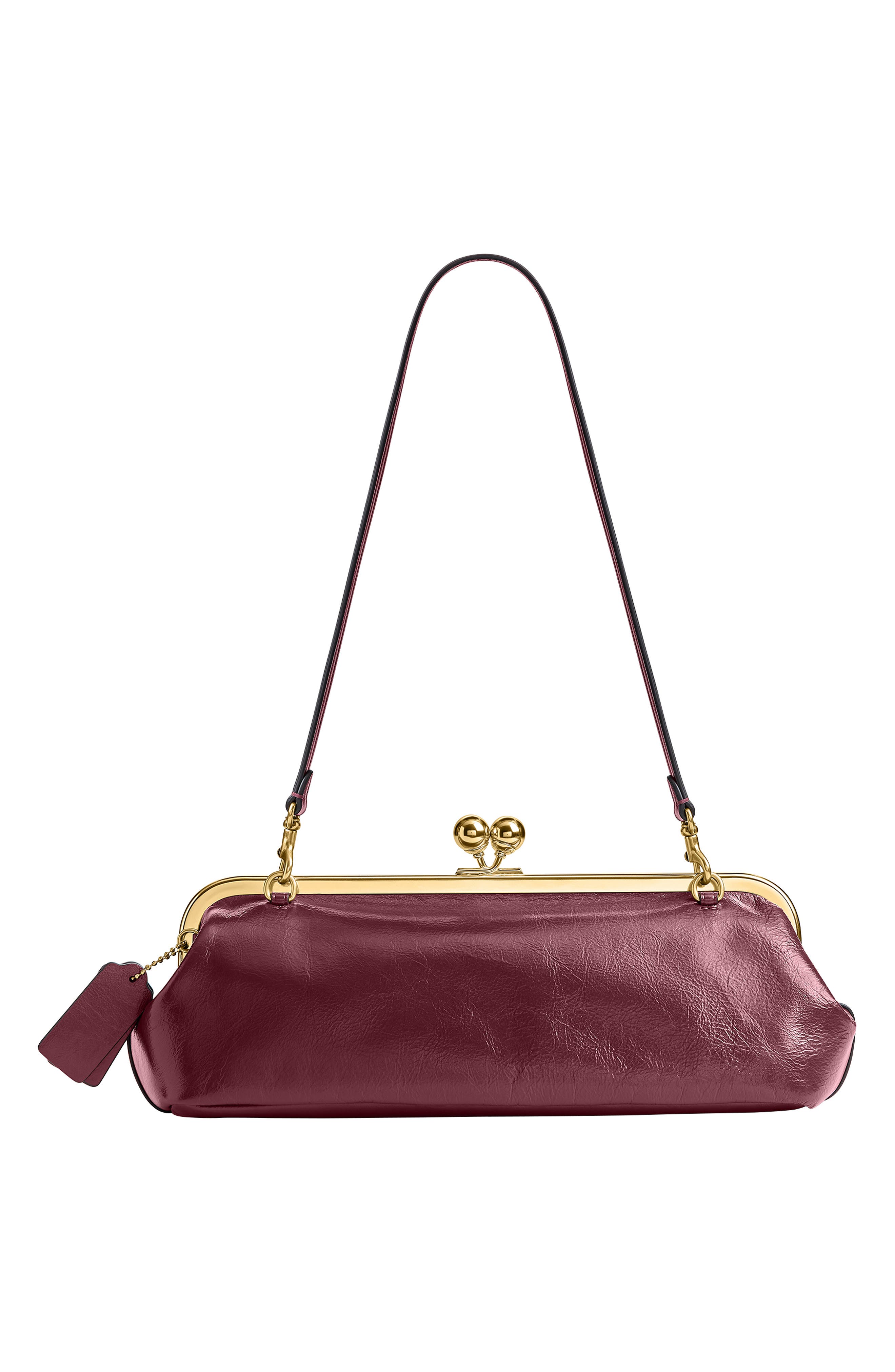 Kisslock Frame Bag 30 Glazed Leather Clutch, Alternate, color, B4/ DARK CHERRY