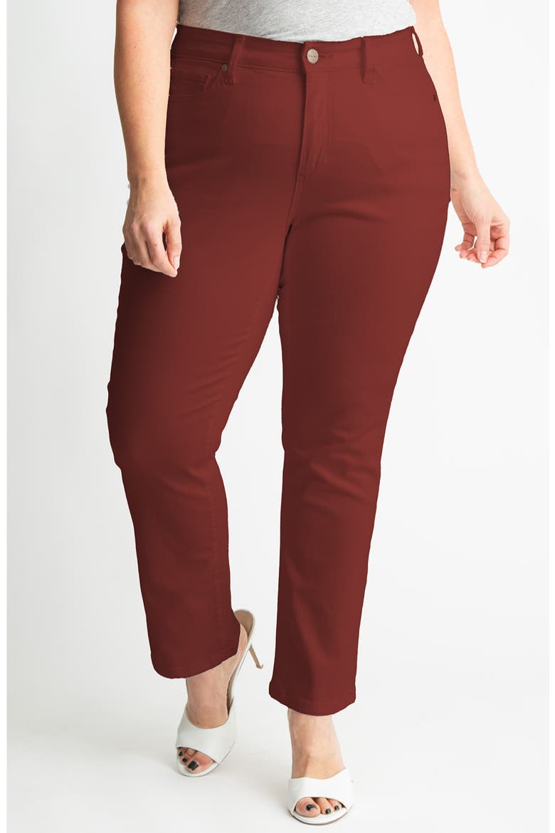 High Waist Ankle Slim Straight Leg Pants, Main, color, BURGUNDY