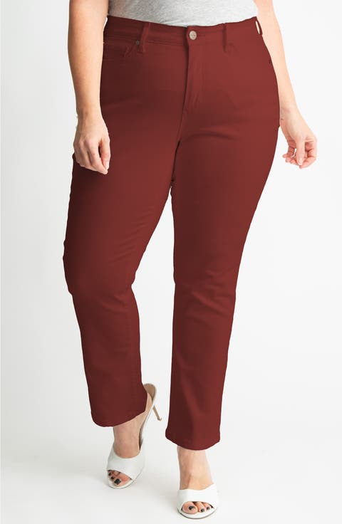 High Waist Ankle Slim Straight Leg Pants (Plus)