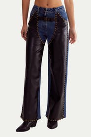 NASTY GAL Straight Leg Denim Pu Mix Chap Jeans