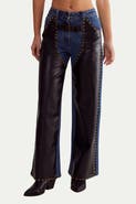NASTY GAL Straight Leg Denim Pu Mix Chap Jeans