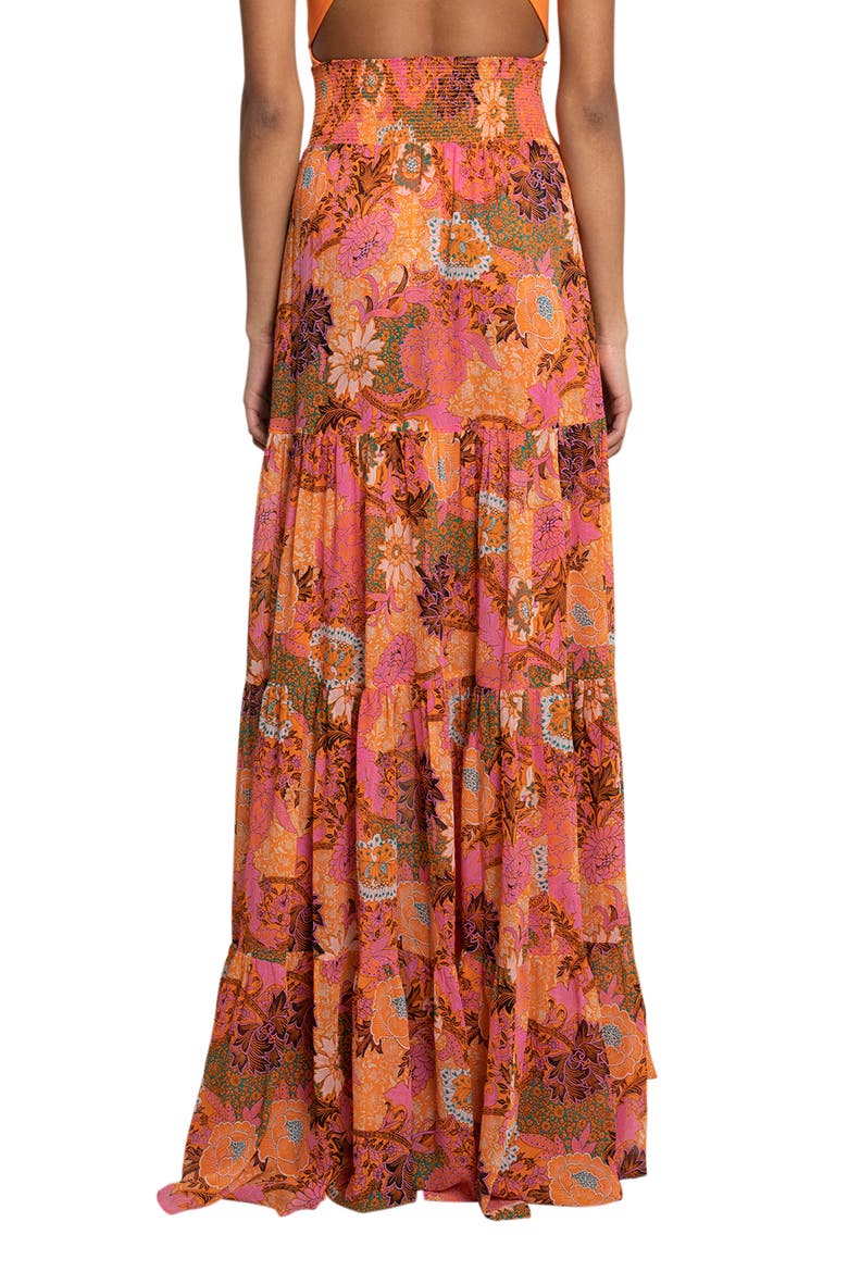 Sage Floral Print Pleat Silk Maxi Skirt, Alternate, color, PINK/ ORANGE MULTI