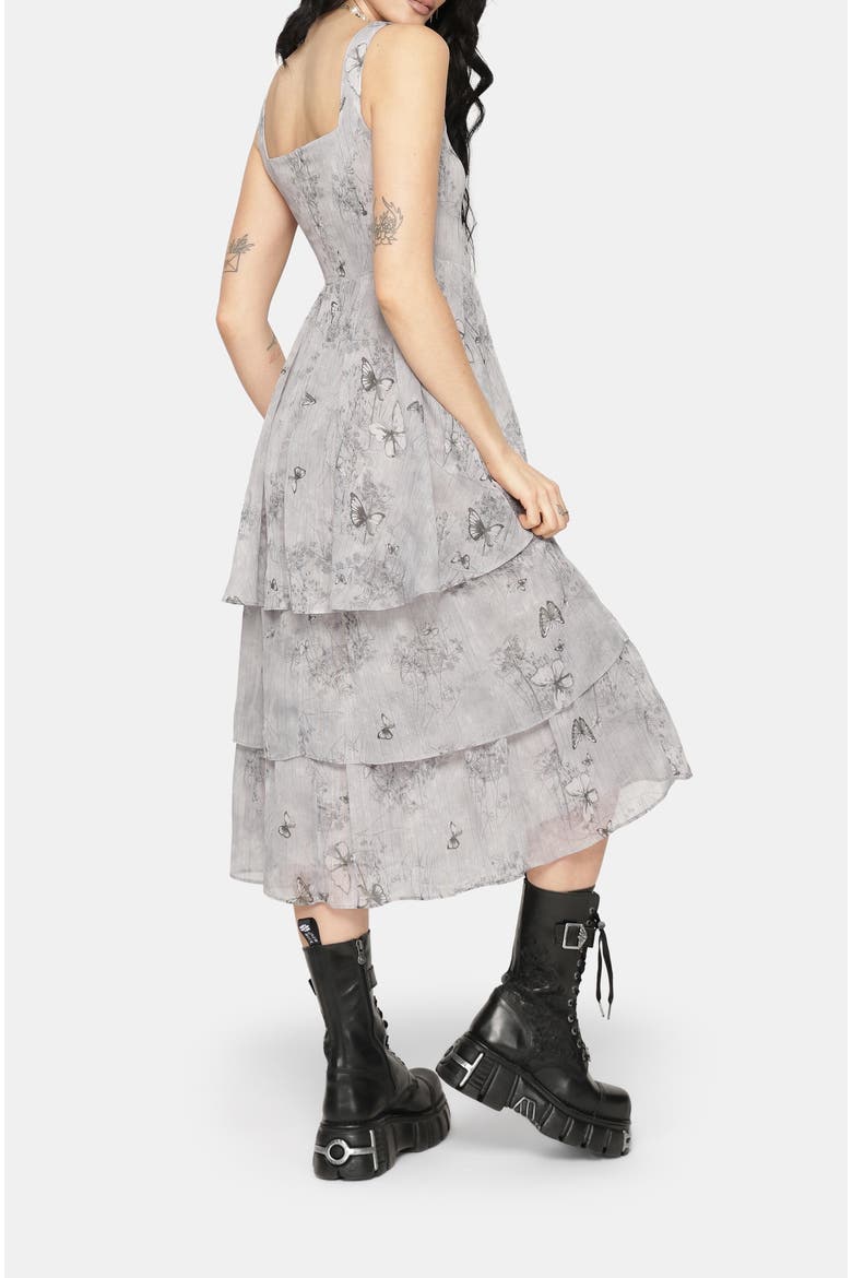 Aureline Butterfly Tiered Midi Dress, Alternate, color, Grey