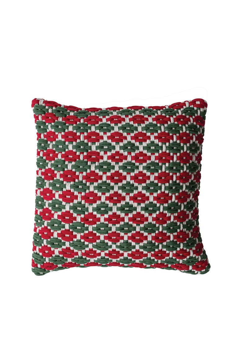 Cotton Chindi Pillow with Pattern, Natural, Green & Red, Main, color, Natural & Green