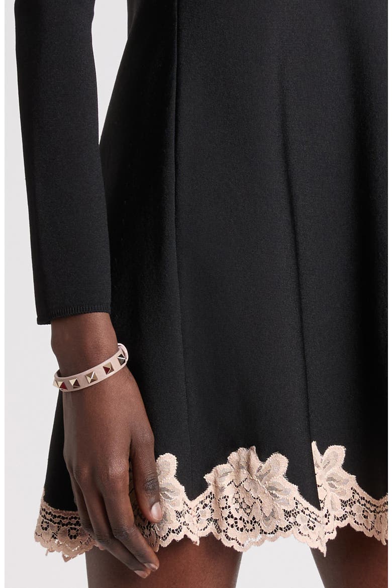 Lace Trim Long Sleeve Sweater Dress, Alternate, color, BLACK